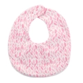 Close-up of baby cotton bib with pink leaf floral pattern and double snap button closure - Pink Leaf Floral (WW47-10)