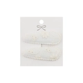 Detail showing two-piece set of cream fabric hair clips with floral embroidery and wavy edges - Cream Embroidered