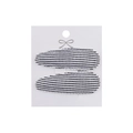 Detail of two-piece water drop hair clips featuring black and white striped fabric covering - Black and White Horizontal Stripes
