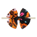 Floral print baby bow headband with pink and orange patterns on cream elastic nylon - Orange Blue Heart Floral Style (EE55-37#)