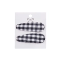Detail of two black and white gingham fabric hair clips on a white display card - Black & White Check