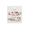 Detail of two floral embroidery cloth hair clips on a decorative white display card - White Multi Floral