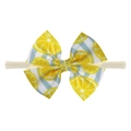 Infant nylon headband with large lemon print bow on blue white striped fabric - Lemon Stripe Style (EE55-47#)