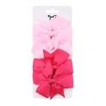 Set de cuatro pinzas para el cabello con lazos rosas sobre cartón para niñas - Mezcla Rosa Claro y Rosa Fuerte (DP034-1)