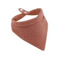 Adjustable baby triangle bib in dusty rose cotton gauze with white snap buttons - Coffee