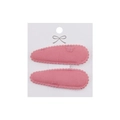 Close-up of pink fabric floral embroidery hair clips with wave-shaped edges in a 2-piece set - Solid Pink Fabric