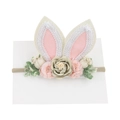 Elastic baby headband with rabbit ears and handmade artificial floral arrangement - Lace Trim Bunny Ears Style (HH190-4)