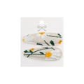 Detailed embroidery of white daisy flowers on beige fabric waterdrop hair clips - Beige Daisy Embroidered