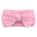 Bandeau bébé rose en tricot jacquard avec grand nœud et texture maille torsadée - Rose