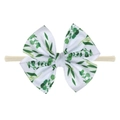 Soft baby nylon headband with white eucalyptus print bow for infants and newborns - Green Leaf Print Style (EE55-03#)