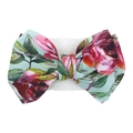Floral print baby headband with a large mint green rose bow on a white elastic band - Mint Green Red Rose (KK105-87#)
