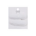 Detailed macro view of two white cotton hair clips with embroidered floral patterns on a card - White 3D Embroidered