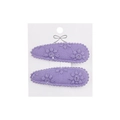 Close-up of light purple floral embroidery on fabric covered water drop hair clips - Lavender Embroidery
