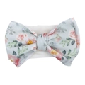 Soft baby headband with large floral bow featuring pink roses on blue fabric - Light Grey Blue Fresh Rose (KK105-13#)