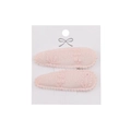 Detailed macro view of two light pink lace-covered teardrop hair clips with embroidery - Light Pink Lace Wrapped