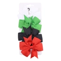 Juego de 4 pinzas para el pelo con lazos de cinta de falla para bebés en tarjeta - Mezcla Blanco Verde Negro Rojo (DP034-15)