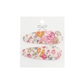 Detail view of floral embroidered water-drop hair clips on white card packaging - Multi-color Colorful Floral