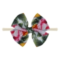 Pink floral print bow baby headband with soft nylon elastic band for toddlers - Pink Flower Green Leaf Style (EE55-27#)