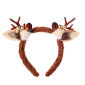 Detailed close-up of brown plush Christmas reindeer antler headband with festive ornaments - Brown Sherpa Reindeer Antler Headband (JJ88-1)