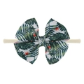 Pink baby headband featuring a large tropical palm leaf print bow on nylon band - Tropical Palm Leaf Style (EE55-17#)
