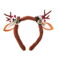 Dettaglio del cerchietto con corna di renna, pile marrone, pigne e campanelli dorati - Cerchietto Corna di Renna Sherpa Bacche Rosse (JJ88-2)