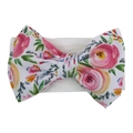 Baby headband with large floral bow featuring pink roses and white elastic band - Watercolor Art Rose (KK105-56#)