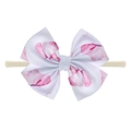 Pink floral print bow baby headband with soft high-elastic nylon band for infants - White Background Pink Floral Style (EE55-08#)