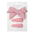 Close-up of pink bow headband and clip set on a handmade display card - Light Pink (DP095-6)