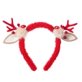 Dettaglio del cerchietto corna di renna natalizia con bacche rosse e decoro a fungo - Cerchietto Corna di Renna Sherpa Pompon Rosso (JJ88-4)