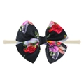 Floral print baby bow headband with red roses on black fabric and soft elastic cord - Black Background Red Rose Style (EE55-38#)