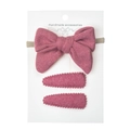 Three-piece pink faux cashmere baby headband and teardrop hair clip set on display card - Wine Red (DP095-9)