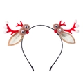 Detail of red felt reindeer antlers headband with bells and cute ear design on white background - Red Felt Antler White Pompom Headband (JJ88-7)