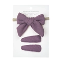 Detailed set of violet cashmere bow headband and wavy edge clips on white card - Purple (DP095-10)