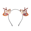 Close-up of reindeer antler headband showing brown felt ears and red berry details - Brown Sequin Ear Reindeer Antler Headband (JJ88-8)