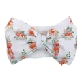 Soft white baby headband featuring a large bow with delicate pink and orange floral prints - Pink Orange Fresh Floral (KK105-14#)