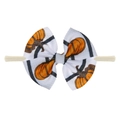 Infant nylon headband with large white and black striped bow featuring orange pumpkin print - Stripe Pumpkin Print Style (EE55-42#)