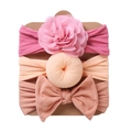 Three-piece baby headband set with pink floral and bow designs on display card - Pink Flower + Light Pink Doughnut + Nude Pink Bow (DP057-7)