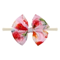 Pink floral printed bow soft nylon headband for infant girls and toddlers - Pink Background Floral Style (EE55-30#)