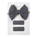 Three-piece dark grey felt bow headband and matching hair clips on a display card - Dark Gray (DP096-5)