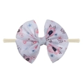 Floral print baby bow headband with pink birds and blossoms on soft elastic nylon band - White Background Flower Bird Style (EE55-12#)