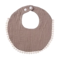 Adjustable light coffee cotton gauze baby bib with delicate lace trim and snap closure - Khaki