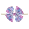 Pink nylon baby headband with large tropical palm leaf print bow for infants - Tropical Palm Print Style (EE55-04#)