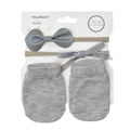 Three-piece baby gift set with gray knitted socks and two bow headbands for age 0-12 months - Fits 0-12 Months / Gray (DP094-1)