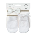 Baby gift set with two elastic bow headbands and white knit socks for 0-12 months infants - Fits 0-12 Months / White (DP094-2)