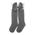 Conjunto de calcetines altos de algodón gris para bebé y diadema con lazo de terciopelo - Pequeño (0-12m) / Gris claro