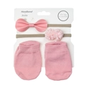 Close-up of pink baby gift set featuring lace flower headbands and knit non-slip socks - Fits 0-12 Months / Pink (DP094-4)