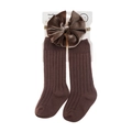 Close-up of baby headband with velvet bow and matching ribbed cotton socks set - Small (0-12m) / Khaki