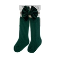 Deep green velvet bow headband and ribbed cotton long socks set for babies aged 12 months - Small (0-12m) / Dark Green