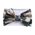 Infant headband featuring a large camouflage print bow on a white elastic fabric band - Jungle Camouflage (KK14-182#)