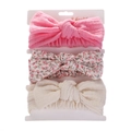 Baby headband set of three in pink, floral, and cream soft muslin cotton with bows - Pink Floral and Cream Combination (DP070-8)
